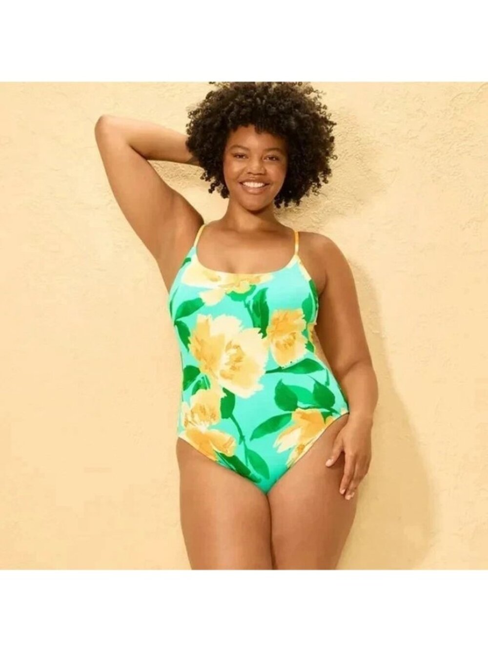NEW Shade & Shore Ribbed Floral Print High Leg One Piece Swimsuit